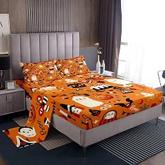 Erosebridal Pumpkin Sheet Set Queen Halloween Bed Sheets Set for Kids Teens Gothic Butterfly Candy Bedding Set All