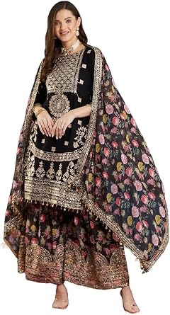 Indian pakistani embroidered kurta set for women wedding party wear sharara palazzo style salwar kameez suit dress for women