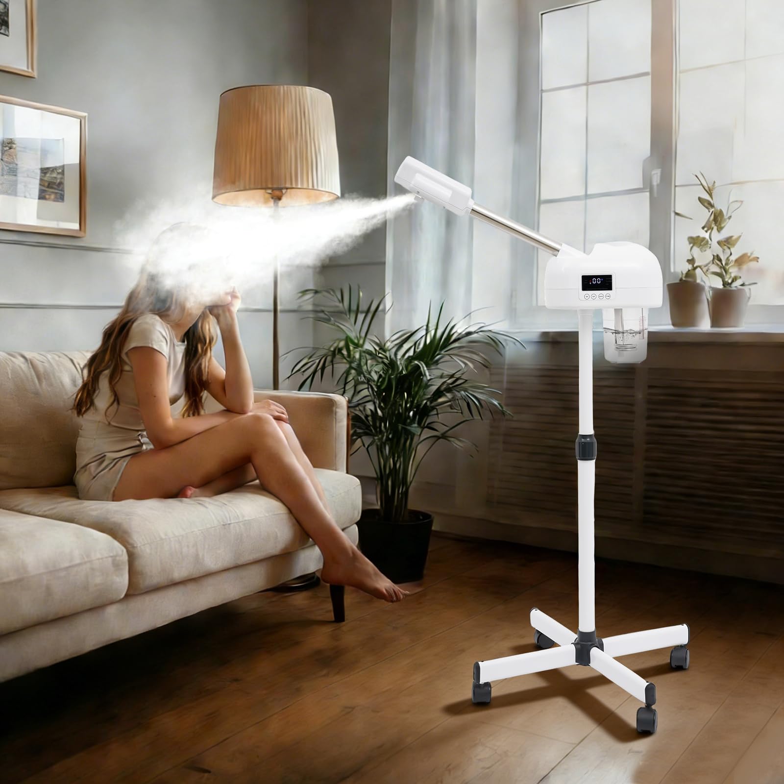 Gesichtsdampfer, Face Steamer, Gesicht Dampfgerät mit Drehbarem Arm, LCD-Bedienfeld, Ozonzerstäubung, Hot-Spray-Modus, Poren Reinigen