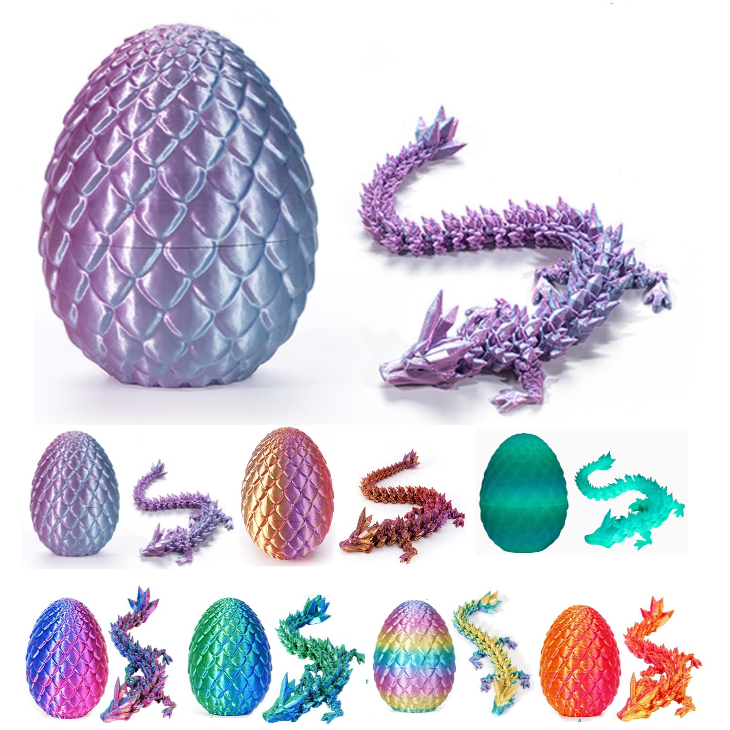3D Dragon Egg, Articulated Crystal Dragon Egg, Flexible Joints Fidget Toy, Home Office Decor Executive Desk Toys for Kids Adults (blue, big)