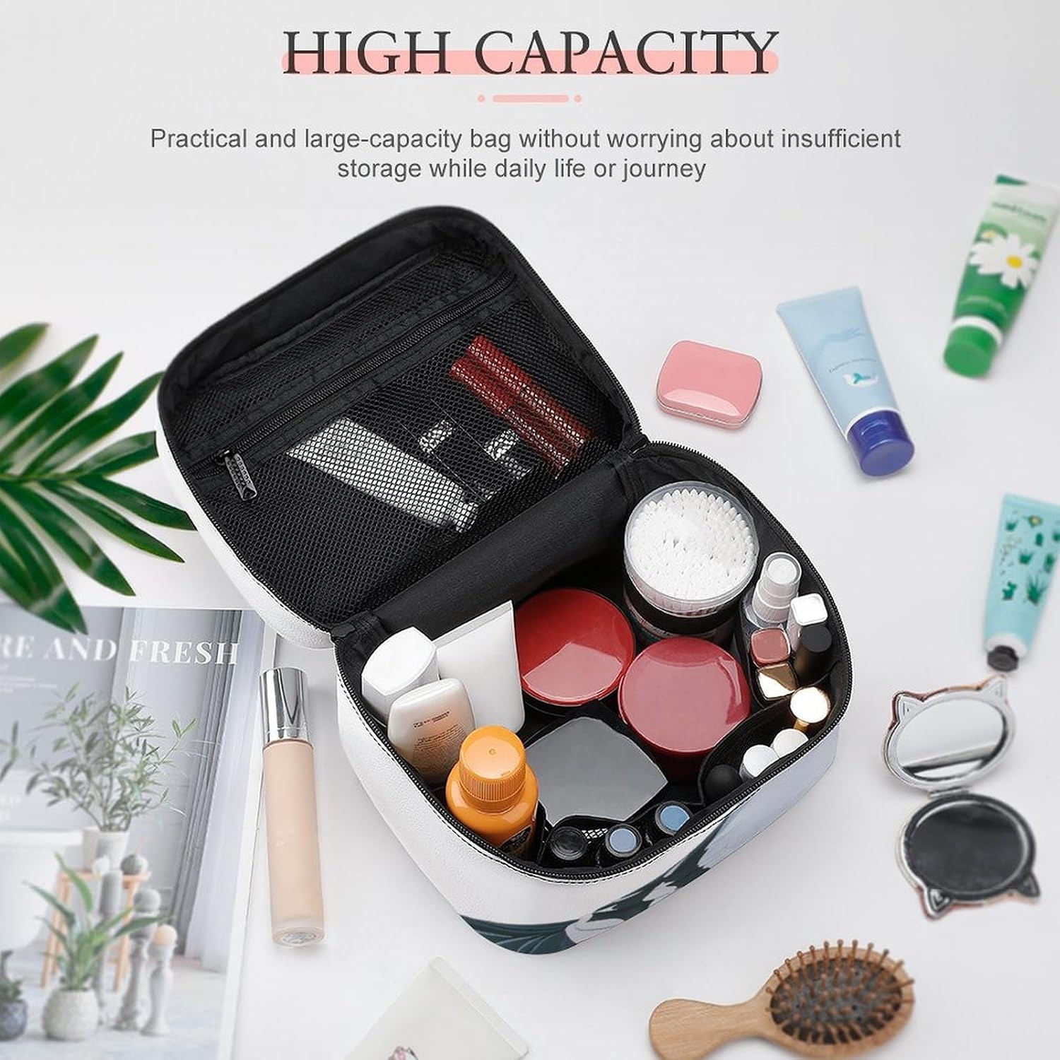 Pigeon Makeup Bag,Portable Large Capacity Travel Cosmetic Bag Adjustable Lightweight Hand-held Makeup Box for Women Daily Use image 4