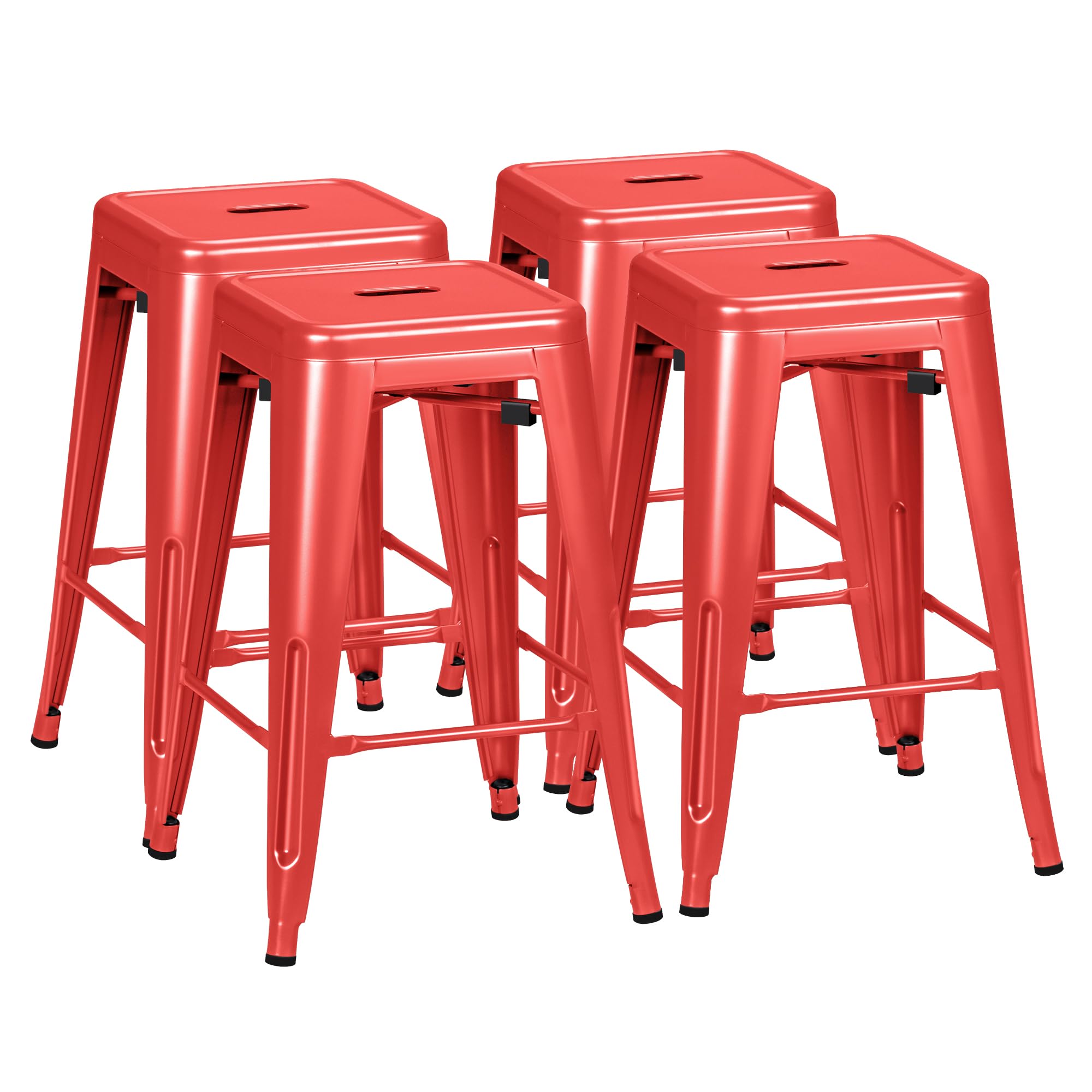 Furmax 24 Inch Metal Bar Stools Set of 4, Counter Height Bar Stools Height High Backless Stools Industrial Stackable Bar Chairs for Dining Room