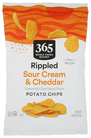 365 By Whole Foods Market, Potato Chips Rippled Cheddar & Sour Cream, 8 Ounce