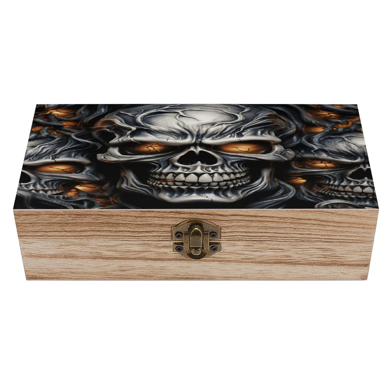 VstaDank Cool Evil Skull Wooden Storage Box Decorative Jewelry Case with Lids Exquisite Wood Box Letters Gifts Acacia Wood Boxes Fashion Wooden Keepsake Boxes for Men Women