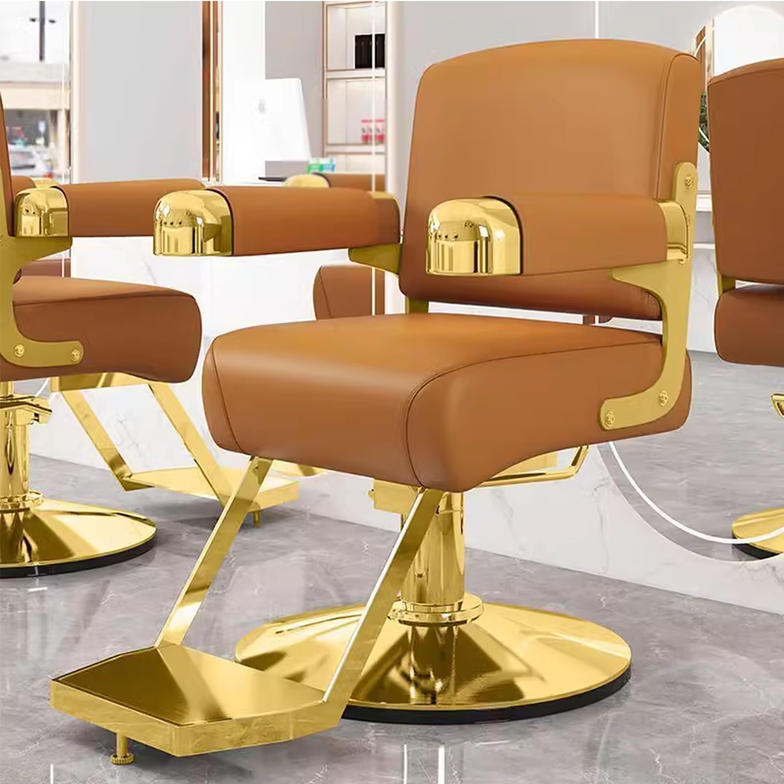 OZBMA Hydraulic Adjustable Salon Chair with 360° Rotation and PU Leather Cushion for Professional Barbershop Spa Use (Orange)