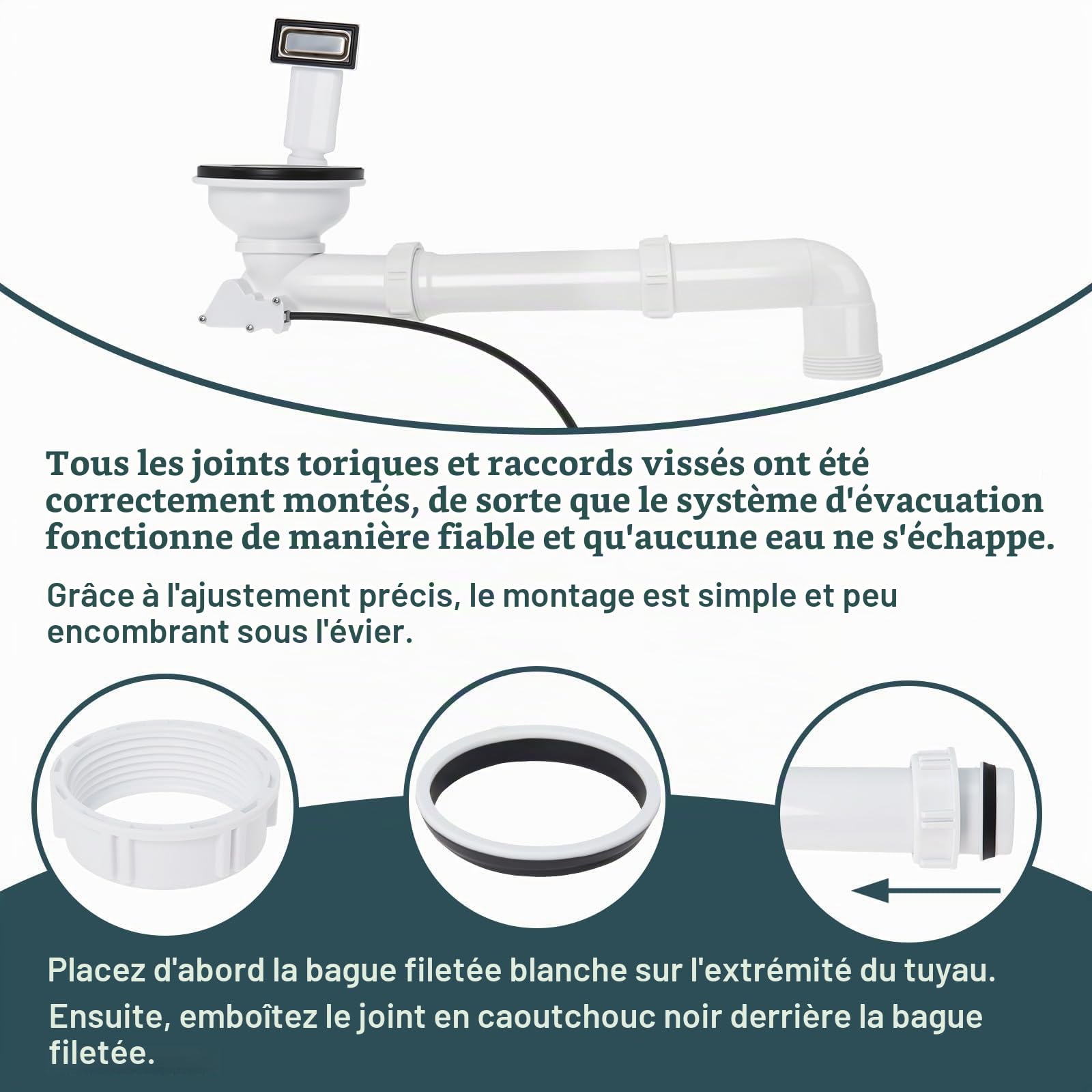 Bonde d'évier 3½" avec commande de vidange (excentrique rotatif) | Compatible avec de nombreux éviers de cuisine, pour trop-plein carré - Construction robuste et durable - Montage facile