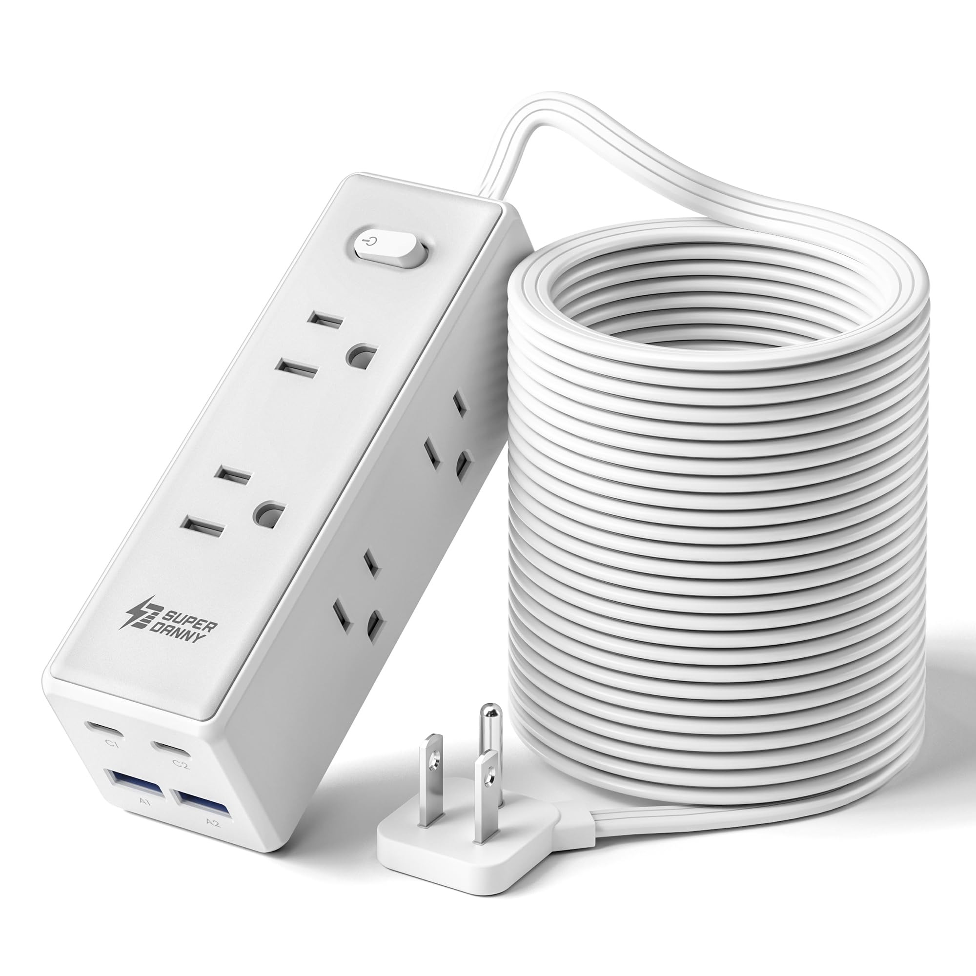 Photo 1 of 25 Ft Extension Cord with Multiple Outlets, Long Extension with 6 Outlets 4 USB Ports(2 USB C), Flat Plug Surge Protector Power Strip for Home, Office Supplies, Dorm Essentials
