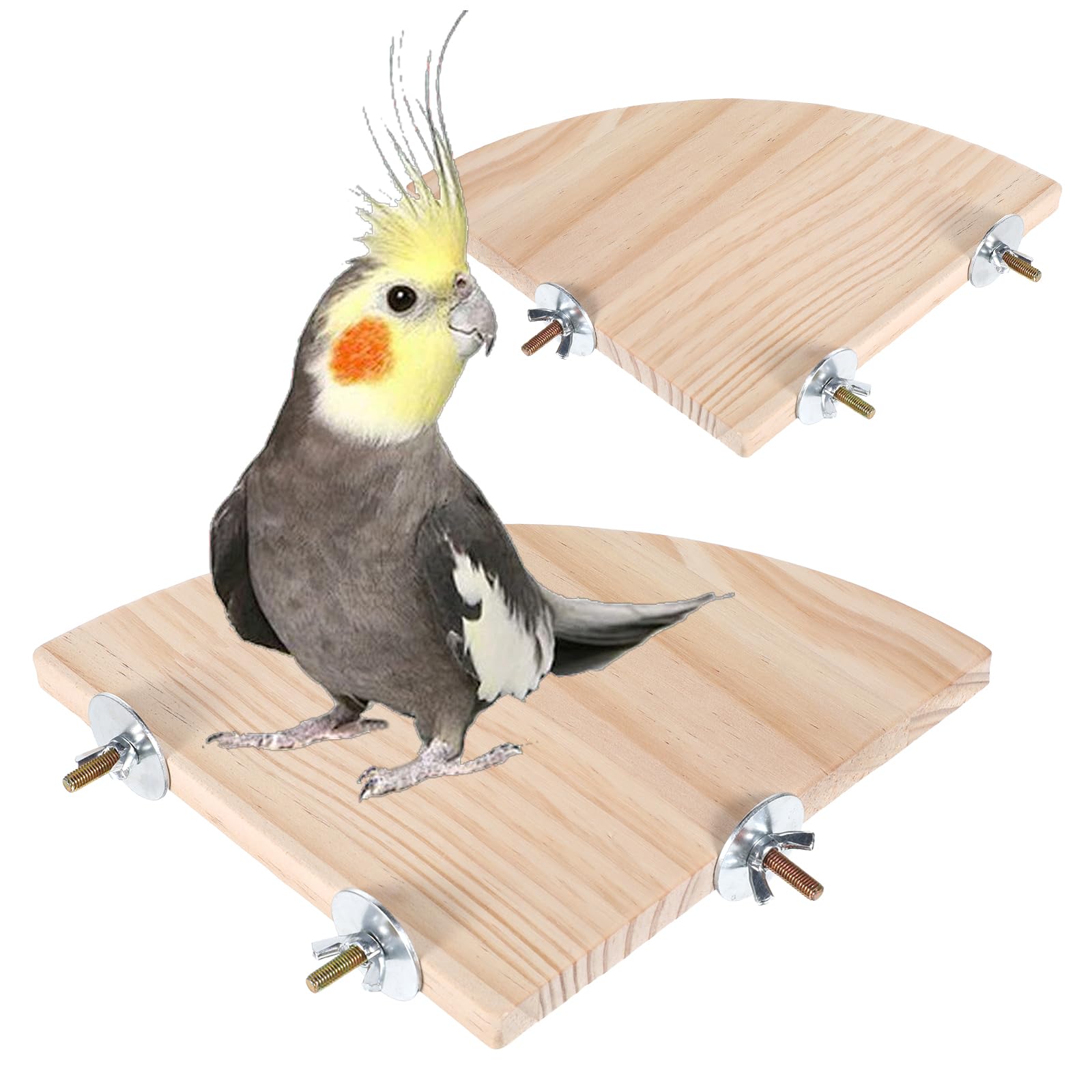 2PCS Bird Perch Stand Platform Flat Wood Bird Platform Birds Perch Flat Stand Wood Parrot Perches Platforms Natural Wooden Perches Toys Animal Climbing Shelf for Cages Parakeet Conure Finch