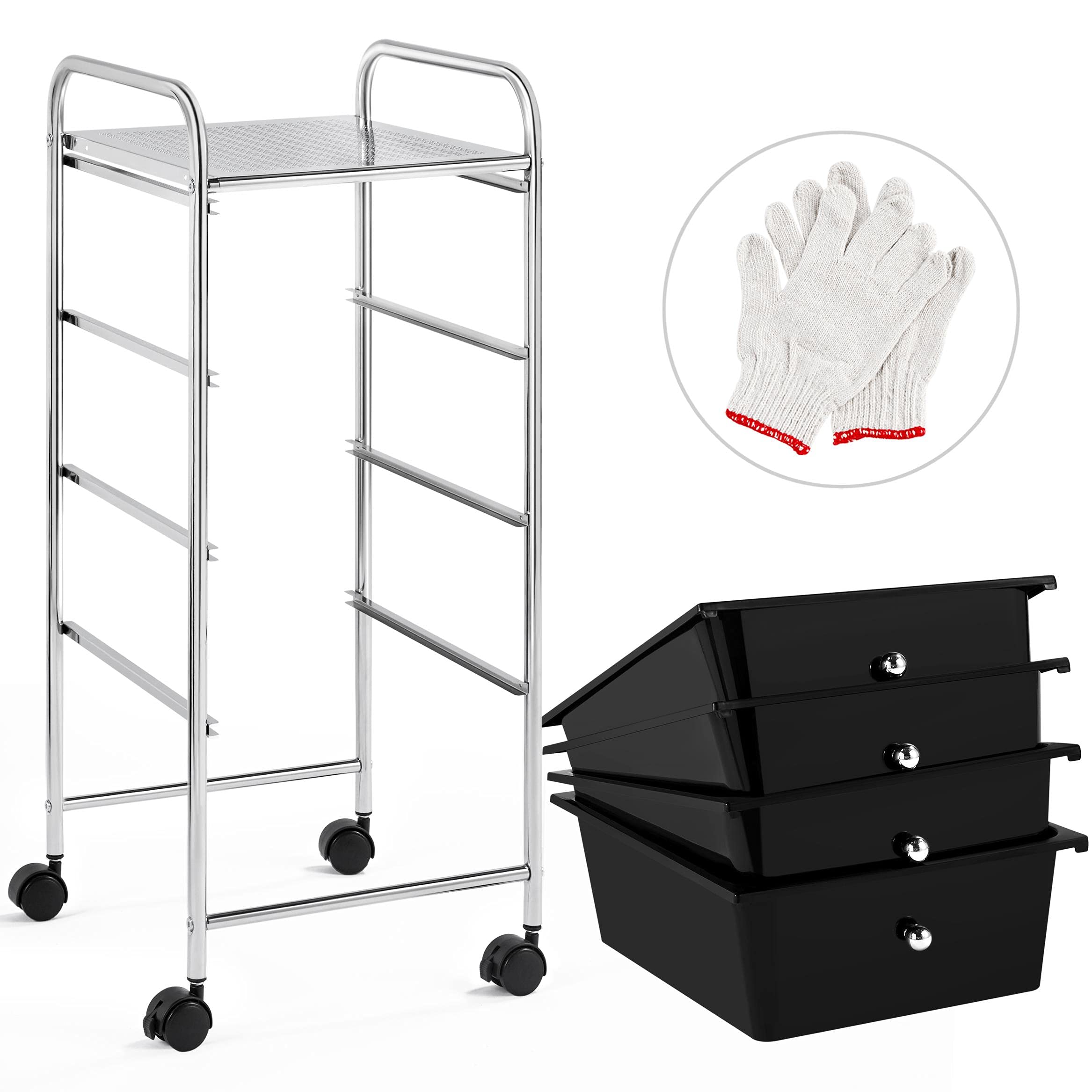 Yaheetech Caissons de Rangement Tour de Rangement chariots à Roulettes avec 4 tiroirs Mobile en Plastique et 1 étagère, Stockage pour Bureau Chambre 32 x 36,5 x 77 cm, Noir