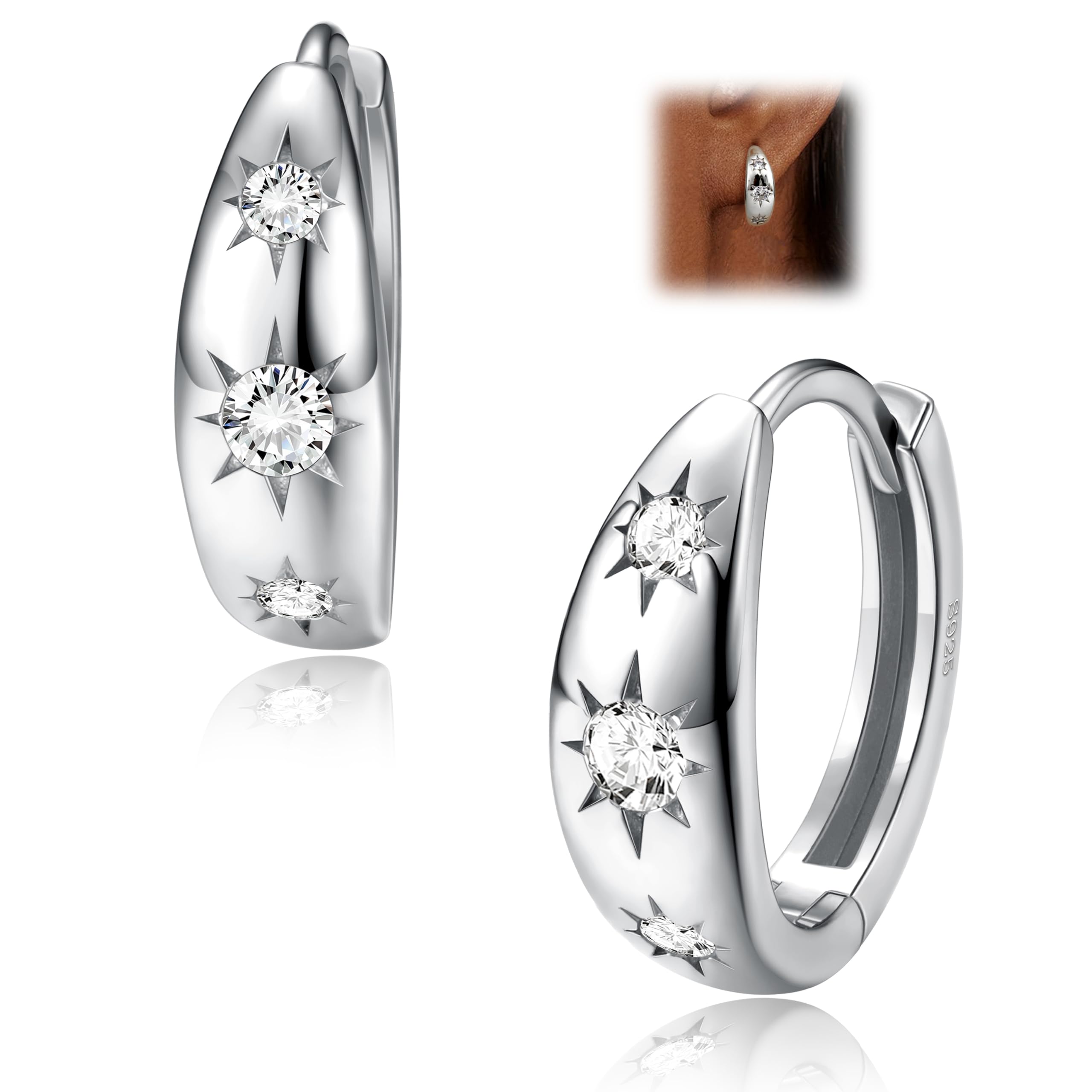 Orecchini a Cerchio Piccoli in Oro per Donna Argento 925 Orecchini a Cerchio in Argento Placcato Oro 14K Ipoallergenico, Huggie, minuscoli, Orecchini dormienti per Donne Ragazze con Scatola