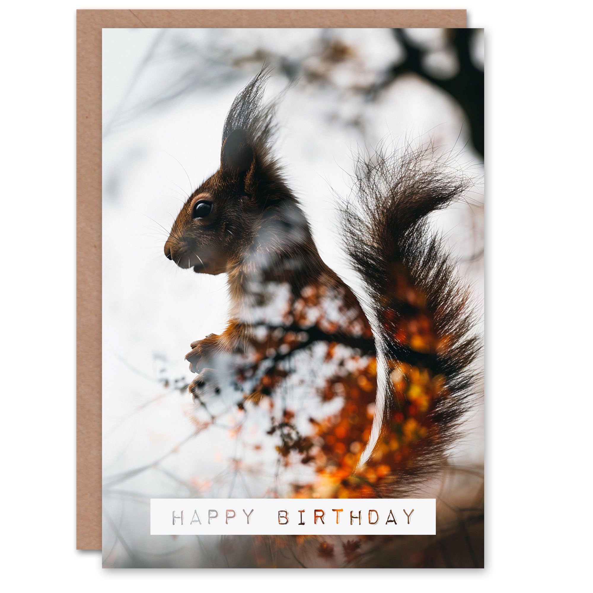 Artery8 Birthday Card Red Squirrel Double Exposure Autumn Tree For Her Gran Sister Niece Daughter Wife Woman Greeting Card