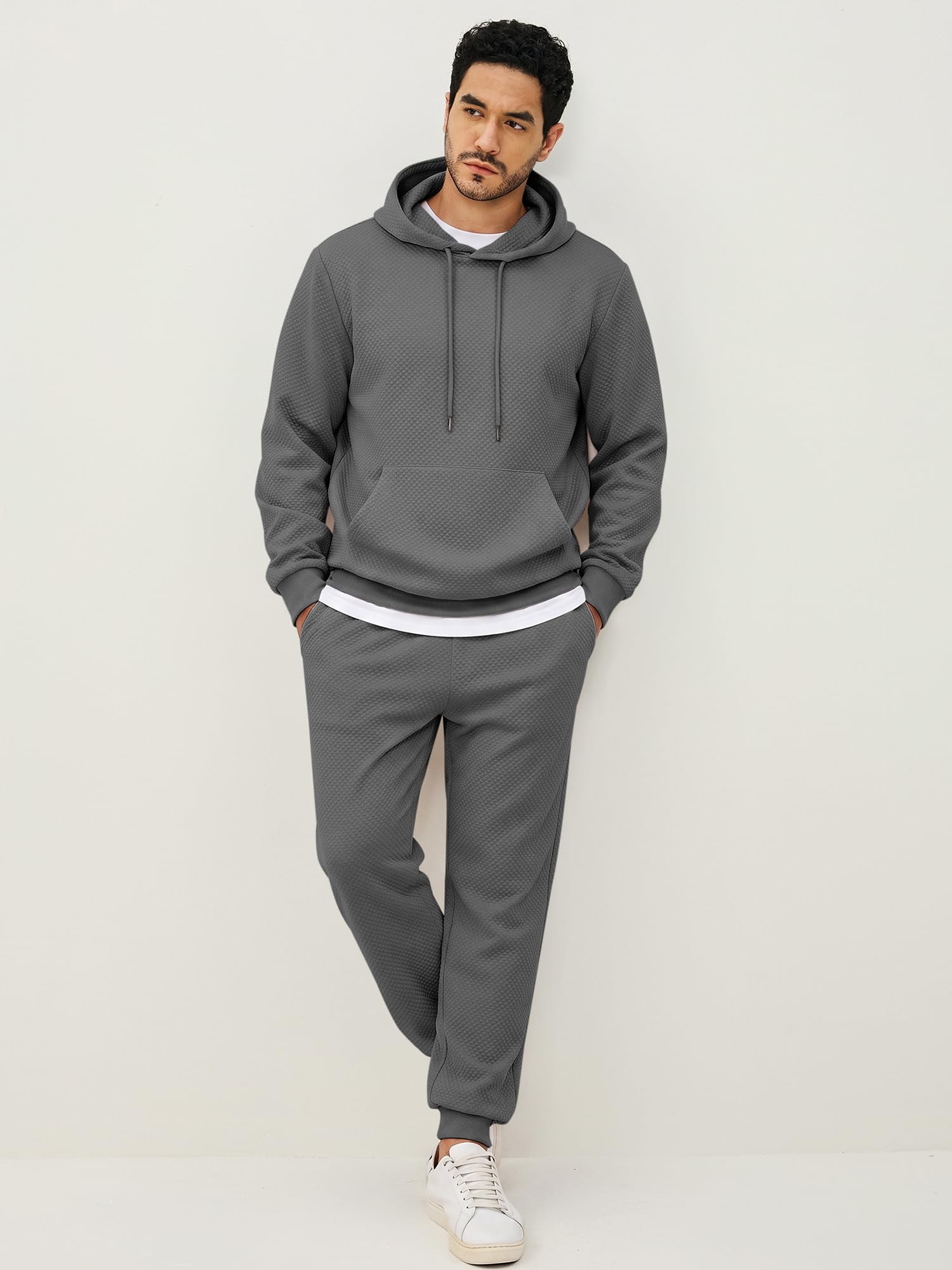 JMIERR Jogginganzug Herren 2-Teiliger Textured Trainingsanzug Hoodie Set