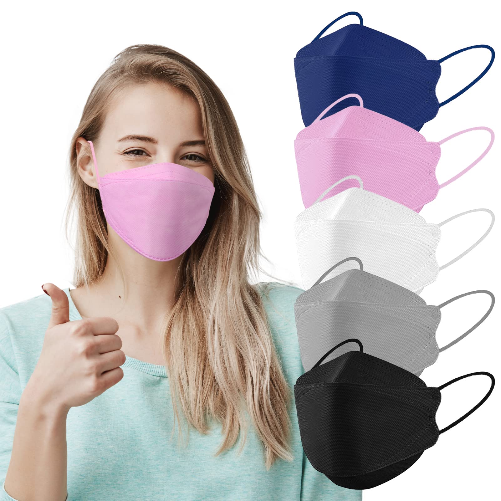 WudidaKF94 Disposable Face Mask 4-Ply Individually Wrapped Disposable Mask 25Pcs, Safety Dust Mask Colored for Adult Women Men White Navy Blue Pink Black Grey