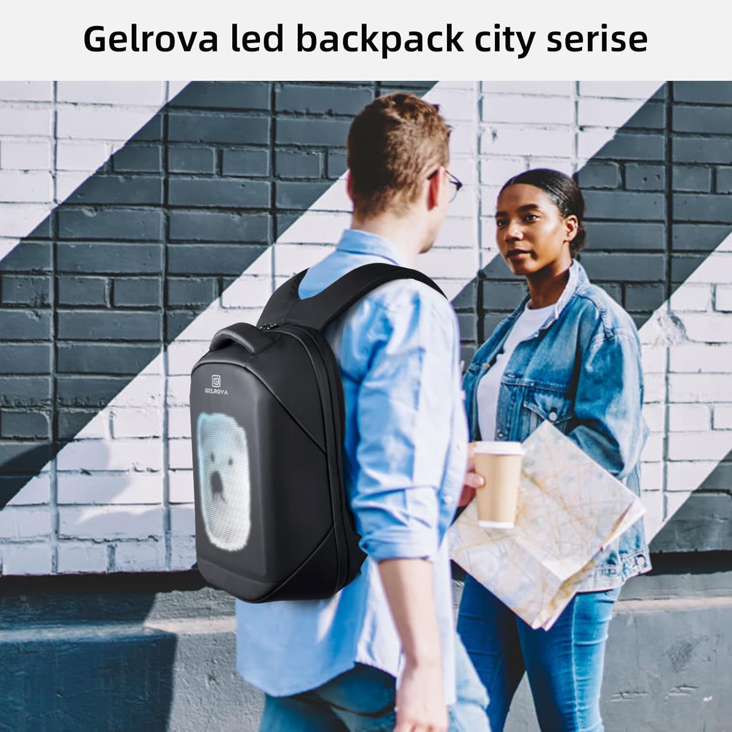Gelrova LED Backpack, 17 Inch Bookbag DIY Pixel Motorcycle Backpack Programming Laptop Backpack, Unique Gift for Men or Women MotoGear, Battery not included