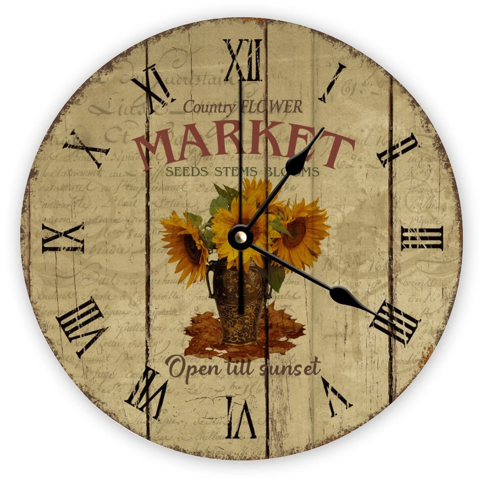 Horloge murale en bois de tournesol design rétro