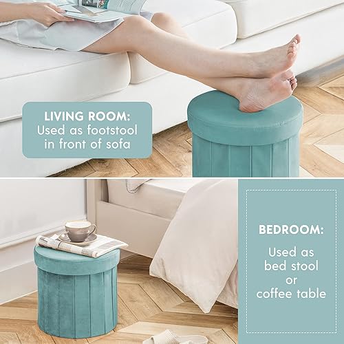 Miniatura 4 de Phantoscope Otomana de almacenamiento redonda de 15 pulgadas, cajas de almacenamiento plegables de terciopelo, reposapiés, caja de juguetes otomana,