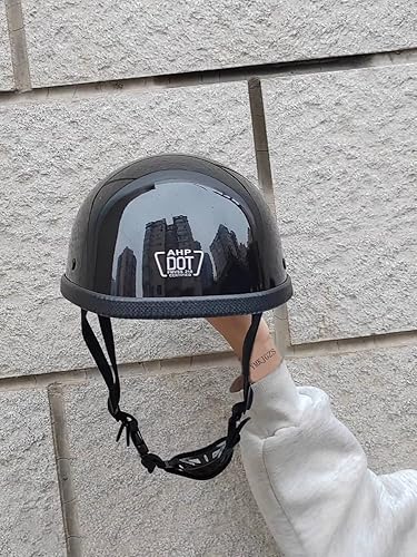 Miniatura 6 de Casco de motocicleta más pequeño aprobado por DOT, cara abierta, ultrafino y cómodo, gorro de cráneo de crucero, casco de media concha, negro