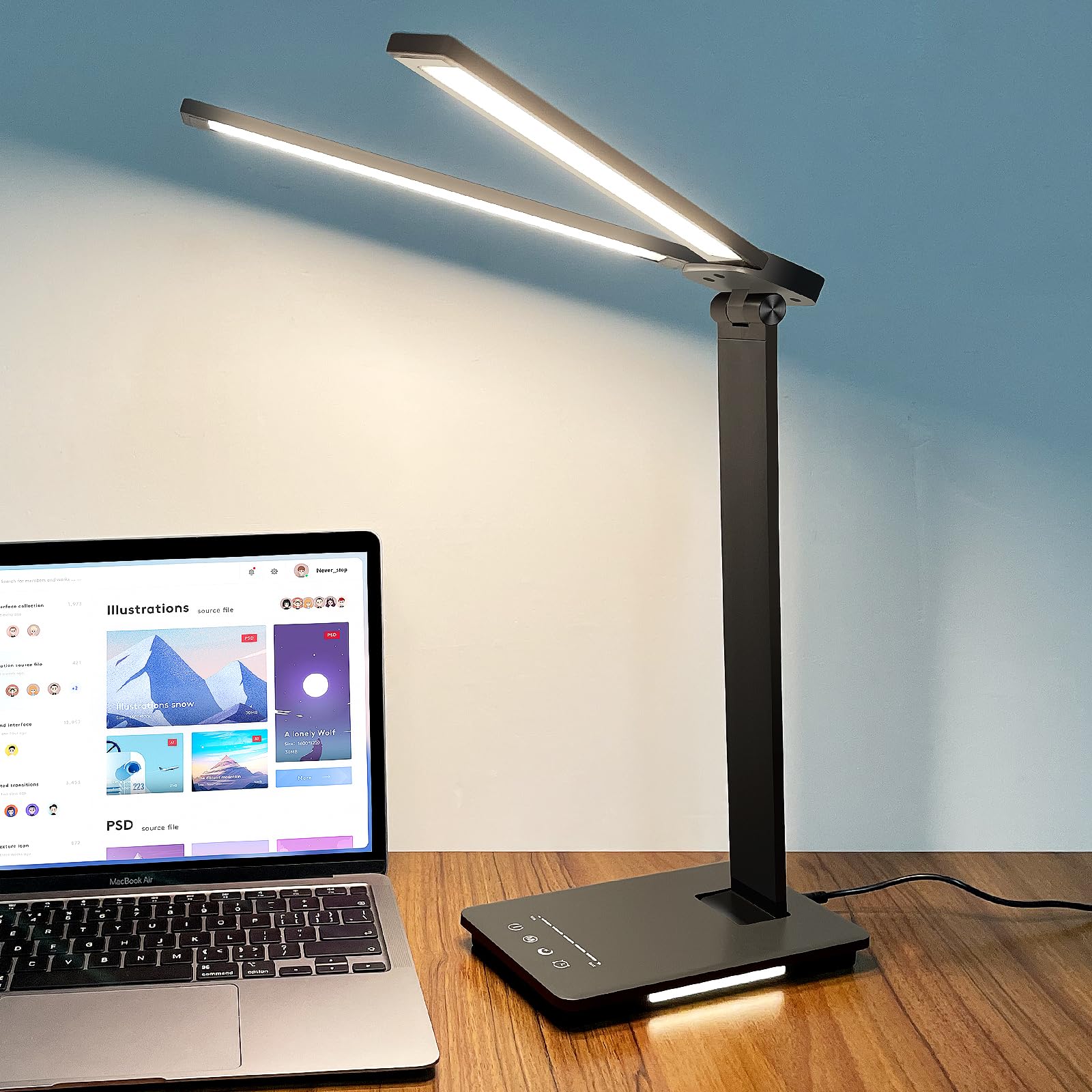 karidi LED Desk Lamp Double-Head with 5 Colour Modes and USB Port
