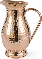 Vista 6 de Jarra de cobre puro con tapa, jarra de cobre macizo de gran tamaño hecha a mano con agua de cobre, capacidad de 70 onzas/67.6 fl oz, jarra de cobre
