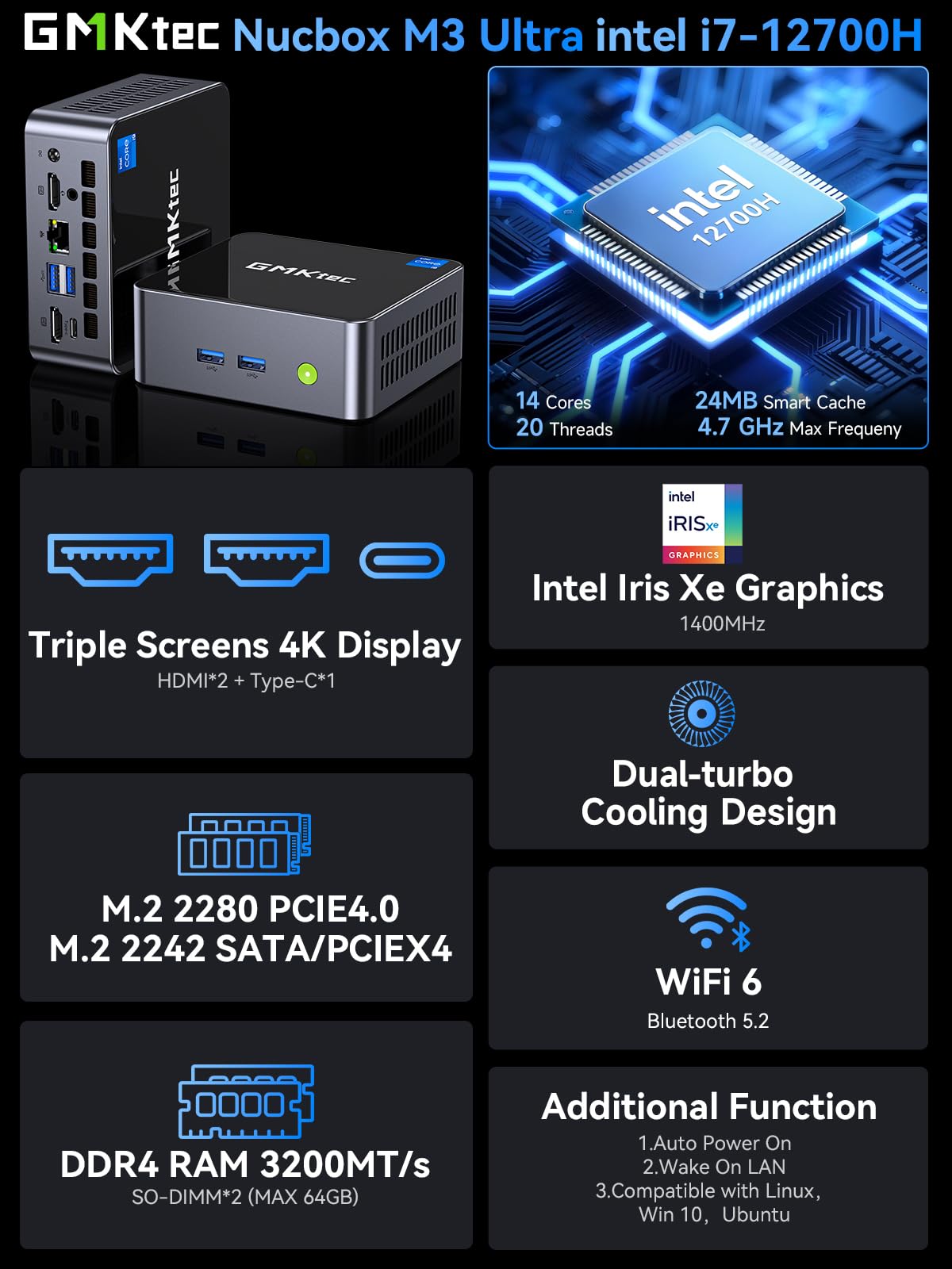 Amazon.com: GMKtec Mini PC Intel i7 12700H Processor (14C/20T 4.7 