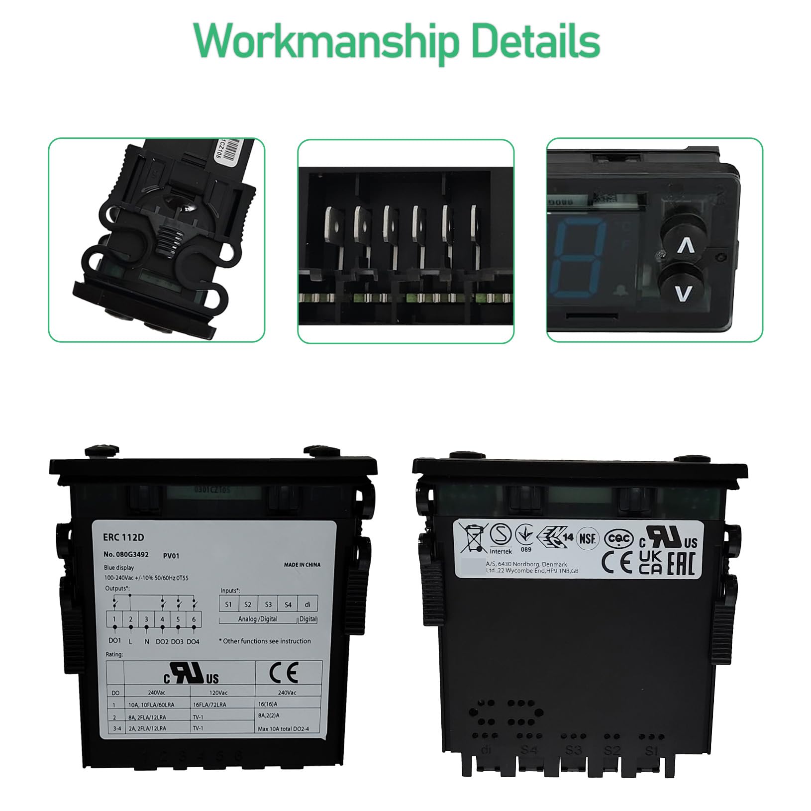 Kit de controlador de temperatura ERC112D 080G3492 080G3490 termostato digital controlador electrónico de refrigeración apto para Danfoss Beverage Air Dixell Eliwell, con sondas de sensor NTC