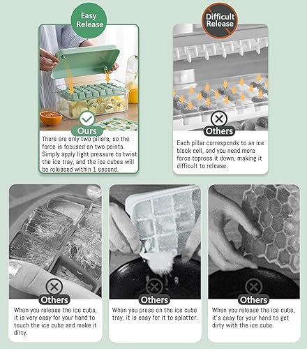 Miniatura 4 de Bandeja cuadrada para cubitos de hielo con tapa y contenedor de almacenamiento, molde para hacer cubitos de hielo para congelador con contenedor,