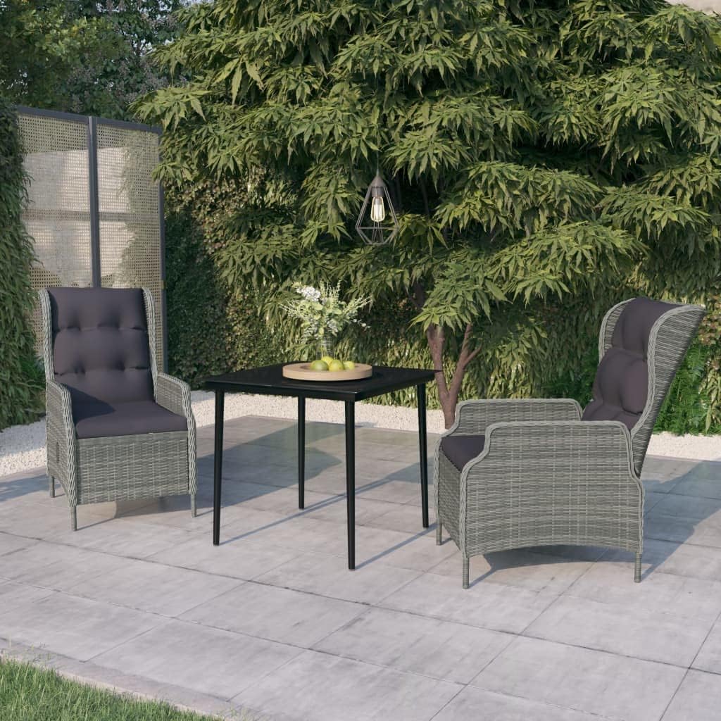 3 Piece Patio Dining Set,Outdoor Table Chairs,Patio Chairs,OutdoorFurniture,Conversation Furniture,Rattan Furniture,Perfect for Patio, Garden, Porch,Family Room,Sitting Area, Light Gray