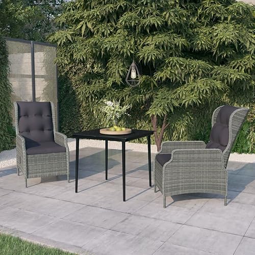 3-Piece Patio Dining Set Light Gray with Adjustable Reclining Chairs,