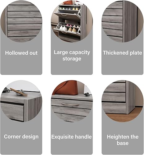 Miniatura 6 de FAMAPY Moderno zapatero con 2 cajones abatibles, gabinete de almacenamiento independiente de zapatos, diseño de obturador, organizador de