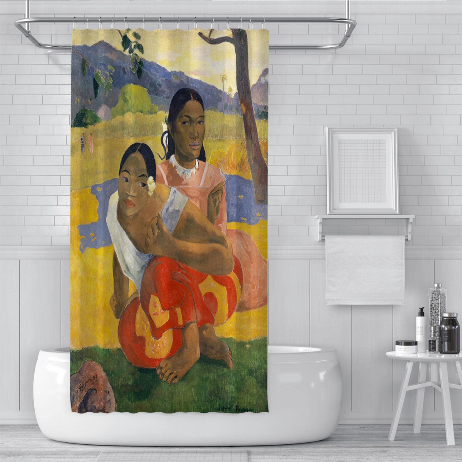 Paul Gauguin wielowarstwowa rustykalna zasłona prysznicowa tkanina z tkaniny poliestrowej zasłony kąpielowe z haczykami do domu wiejskiego wystrój łazienki, 180 szer. x 210 cm dł