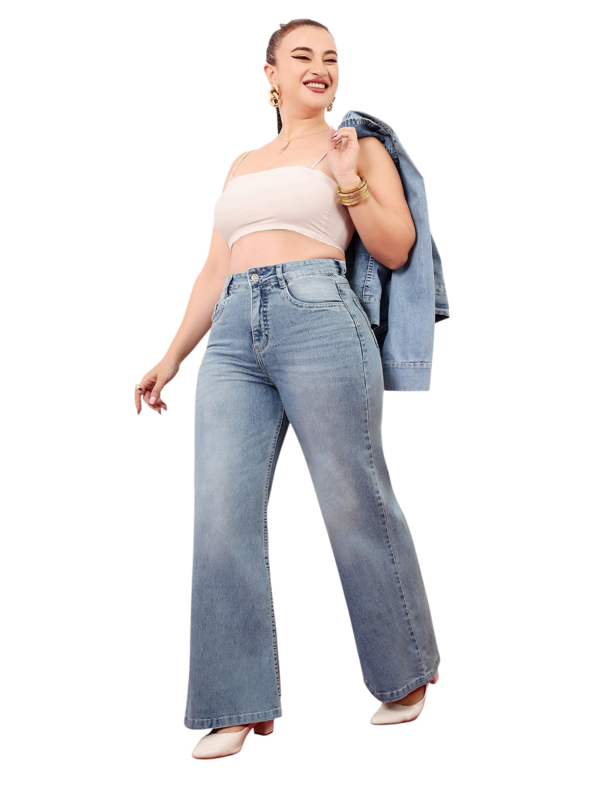 miss chase a+ Women's Wide-Leg High-Rise Regular-Length Stretchable Shaping Denim Jeans-picture-37