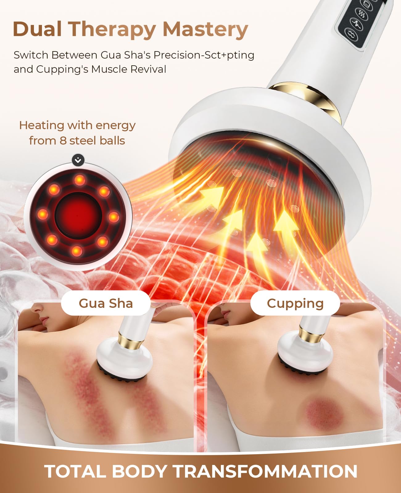 Dispositivo elettrico per coppettazione | Strumento per massaggio cellulite e coppettatrice | 12 modalità di aspirazione massaggiatore anticellulite per il contorno del corpo, drenaggio linfatico e