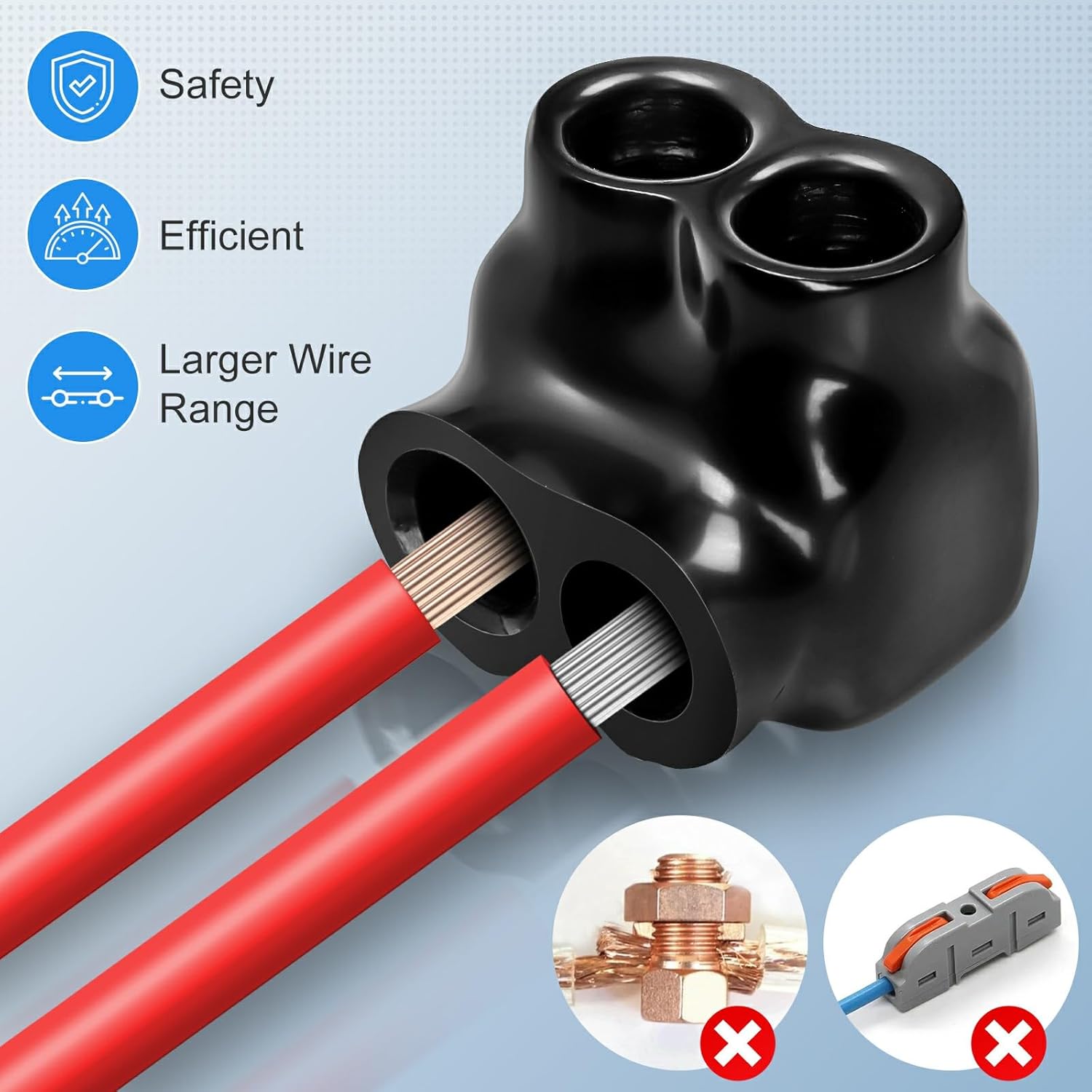 5 Pcs Insulated Wire Connectors Black Multi Cable Splice Connector 2 Port Single-Sided Entry Cable Splicers Electrical Power Wire Terminal Connectors (2/0-6 Wire Range)