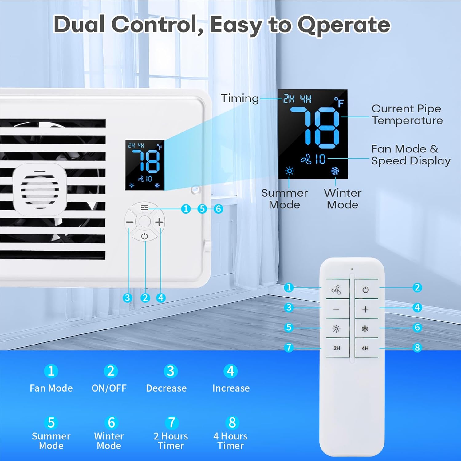 Register Booster Fan Fits 4" x 10" Register Holes, 10-Speed Smart Thermostat AC Vent Fan with Timer Setting and Aroma Function, Air Vents Fans with Remote Control Cooling & Heating for Floor, Wall