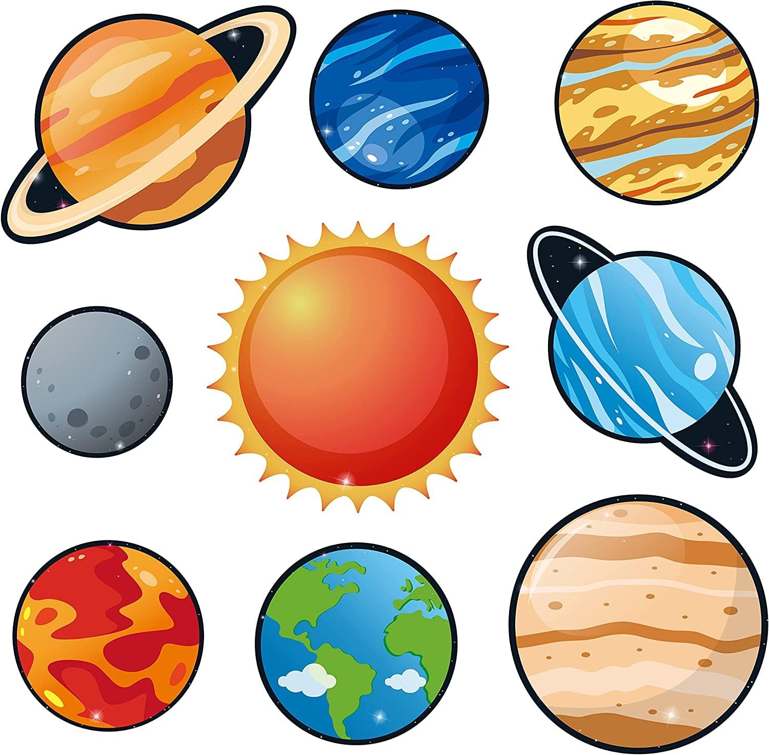 BeYumi 45Pcs Solar System Cutouts 9 Planets Galaxy Wall Decal Educational Material Removable Wall Stickers Outer Space Decor for Bedroom Nursery Classroom Bulletin Board Displays Universe Theme Party