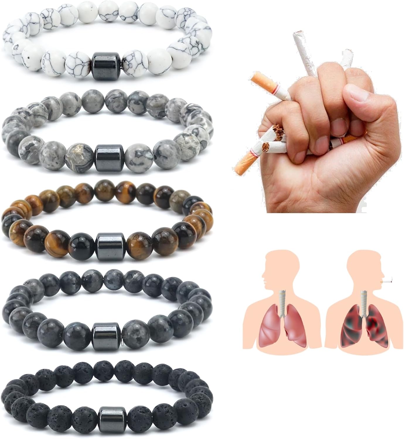 5pc Smoking Cessation Bracelet, Quit Smoking Bracelet for Women Men