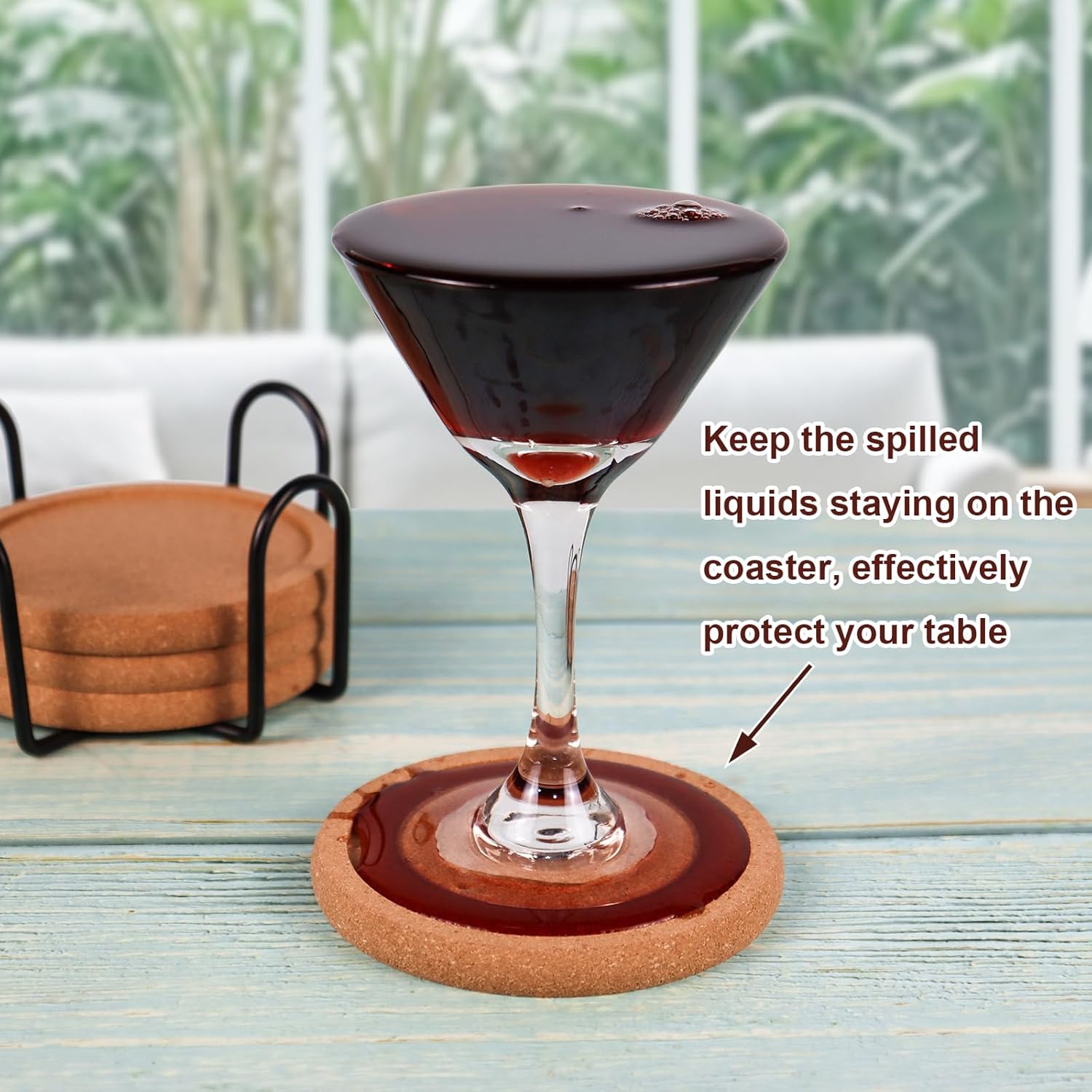 Cork Coasters for Drinks Set of 6 with Holder, Absorbent Round Coasters with Lip, Heat Resistant and Table Protective, 4'' Diameter Suitable for Most Cups, Perfect for Home & Office, Housewarming Gift - Image 4