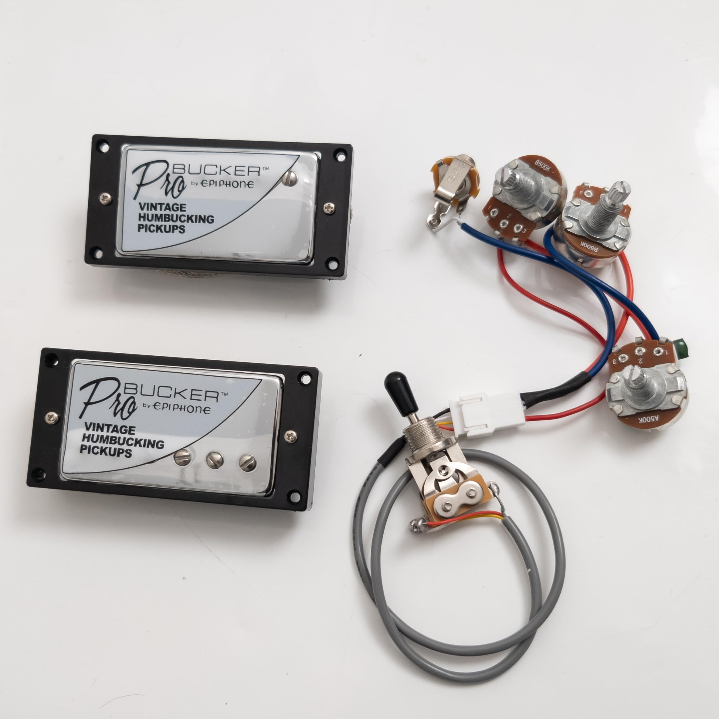 ProBucker Alnico 2 Humbucker zestaw przetworników do przetworników Gibson Les Paul, przetworniki na szyję i mostek, 2-przewodowe wiązki przewodów 2V1T, szyjka (7,5 K, 50 mm) + mostek (8,4 K, 52 mm