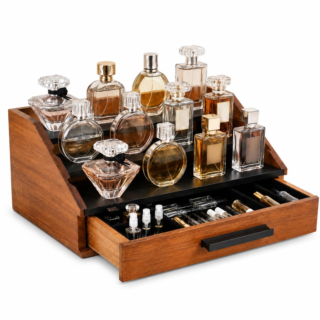 Organizzatore di profumo con cassetto, espositore profumo, legno a 3 livelli, per parrucchiere, cosmetici, orologi, gioielli, rossetto, bagno, camera da letto, donna e uomo