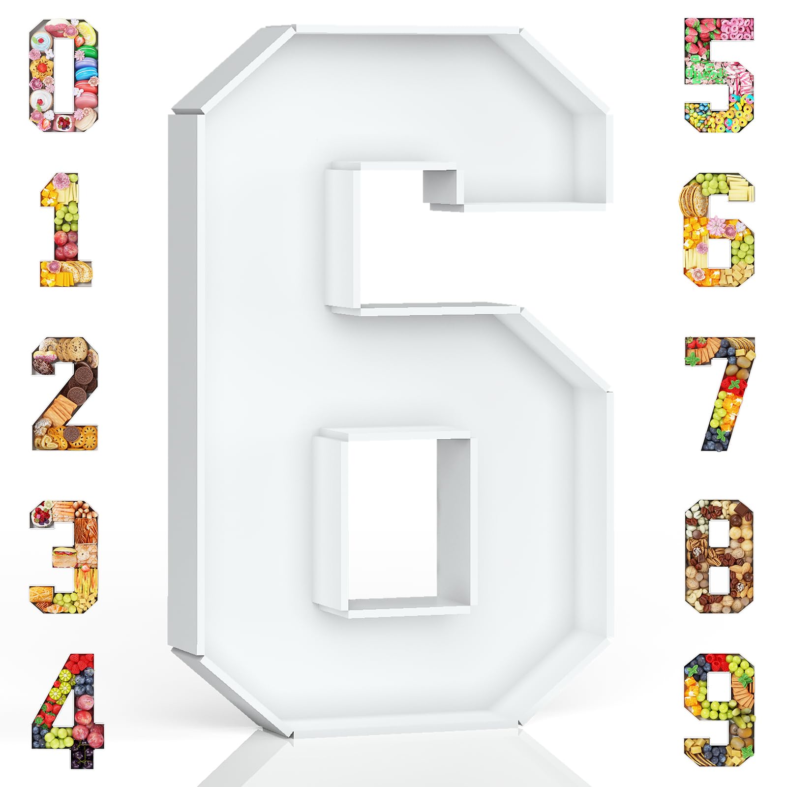 HILAVO Cardboard Number for Charcuterie, 13.7" Cardboard Number 6 Fillable Number for Food Paper Mache Number Boxes for Cupcake Sweet Candy 6th