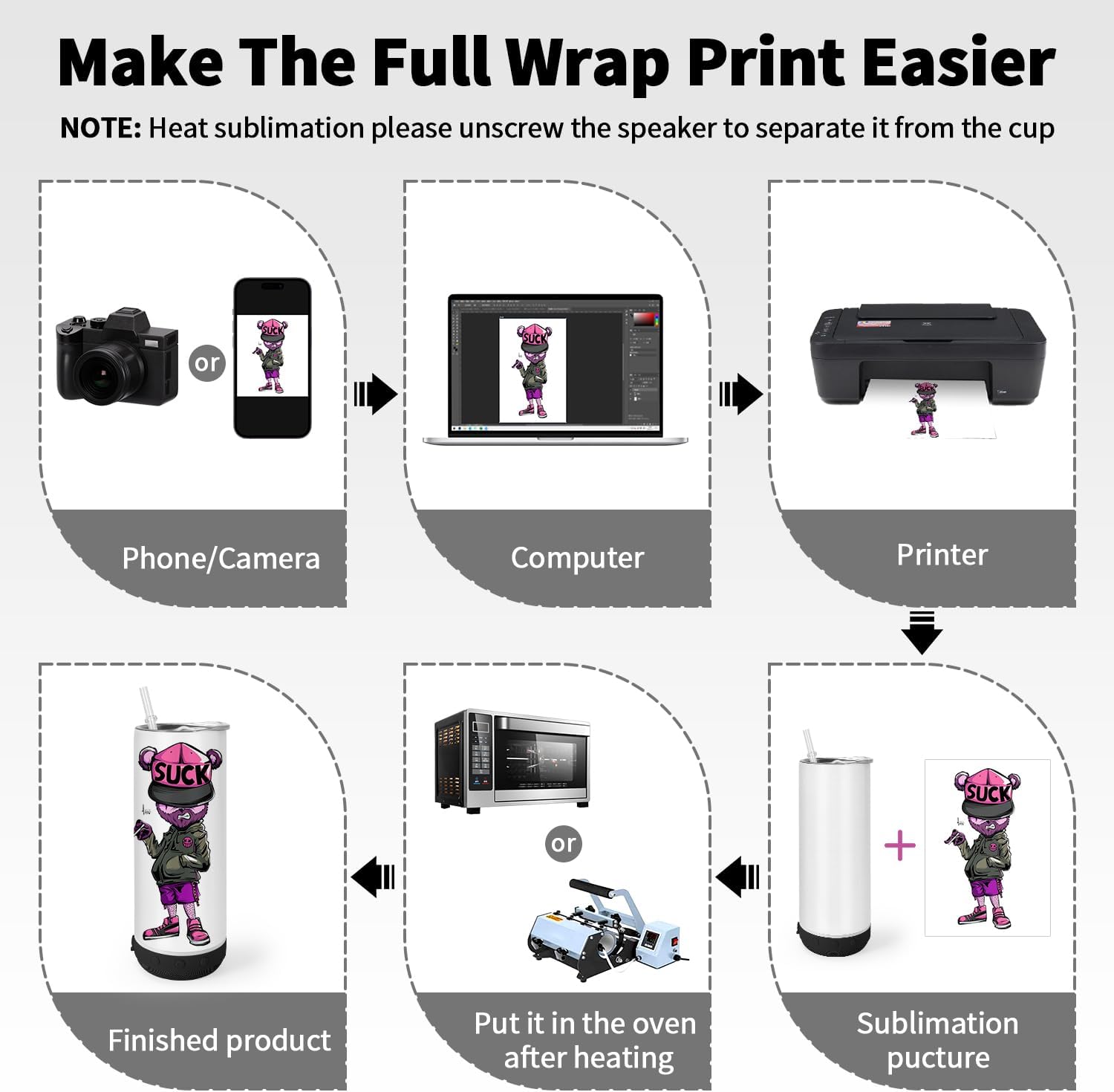 AGH 6 Pack Music Speaker Straw Lid Cup, 20oz Sublimation Skinny Stainless Steel Double Wall, Speaker Tumbler with Detachable LED Light, DIY Gifts (Multicolor) - Image 3