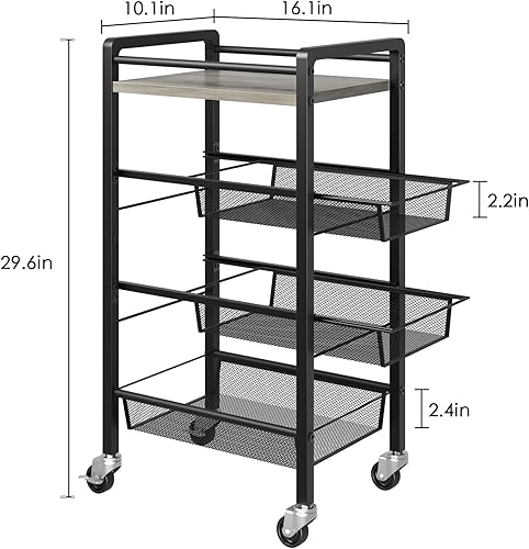 Miniatura 9 de Carrito de almacenamiento delgado de 4 niveles, carrito de cocina con ruedas, carrito estrecho para cuarto de lavado, carrito de aperitivos delgado,