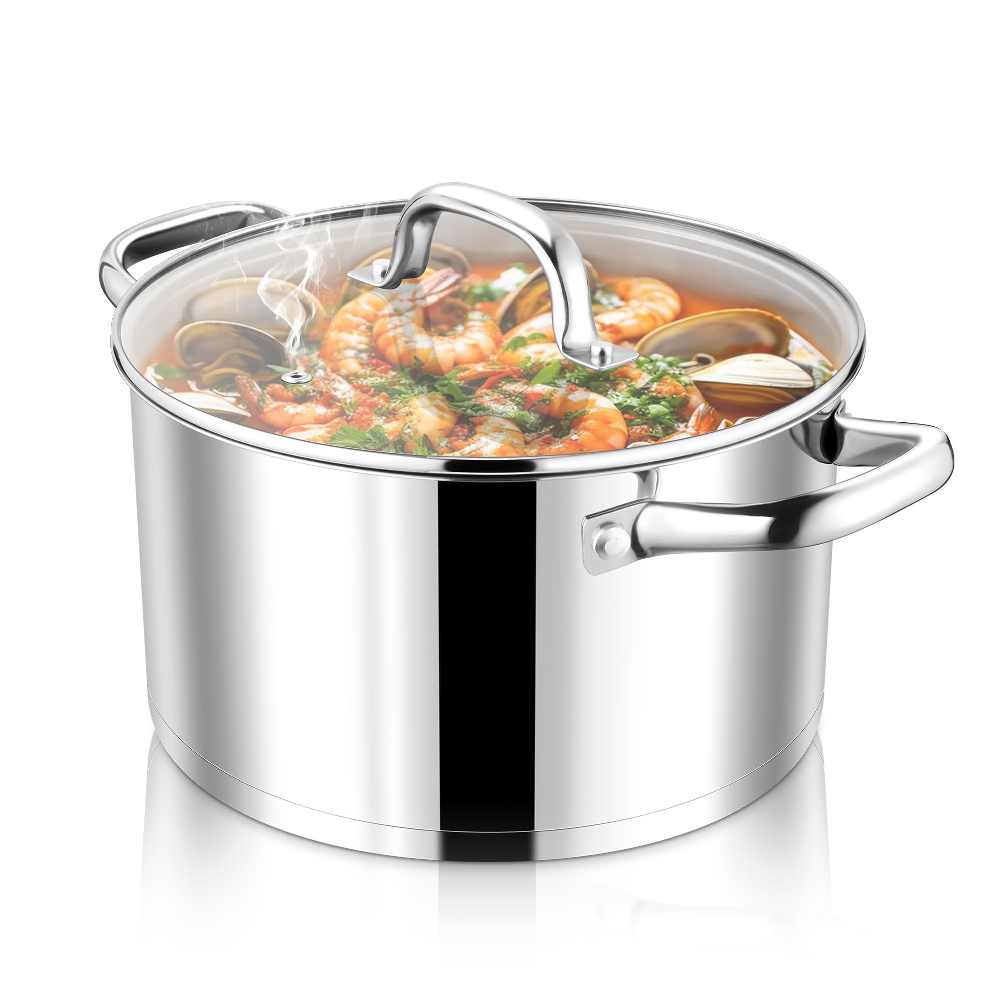 Joyfair Pentola da 20 cm, con fondo a 3 strati, in acciaio inox, con coperchio in vetro, pentola a induzione per tutti i piani cottura, pentola per carne da 3,7 l, per pasta/zuppa/stufati, sana e