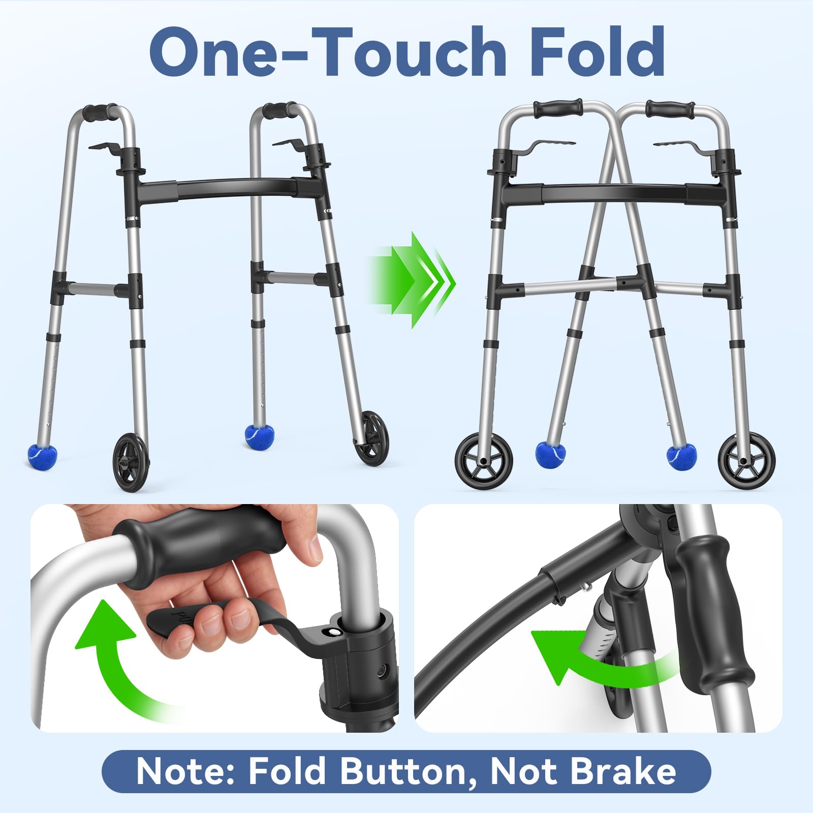 Loyoda Folding Walker with 2 Precut Tennis Balls and 5" Wheels, Lightweight — Amazon image 6