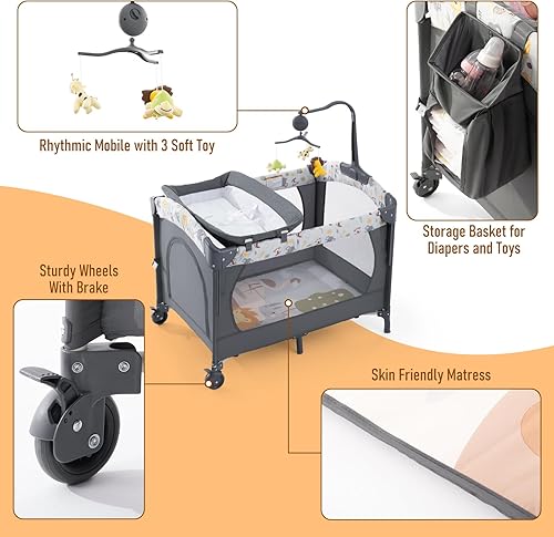 Miniatura 5 de Jaoul Moisés 5 en 1 para bebé, cuna de viaje portátil para bebé, niña, niño, paquete y juego con moisés y cambiador, corralito para bebé con