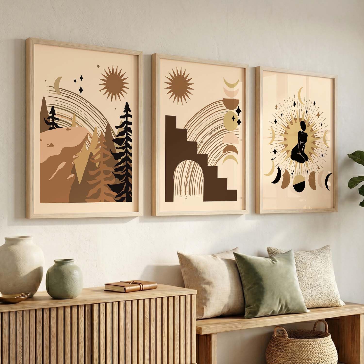 Bohemian Floral Wall Art Set - 3 Prints with Frame -31