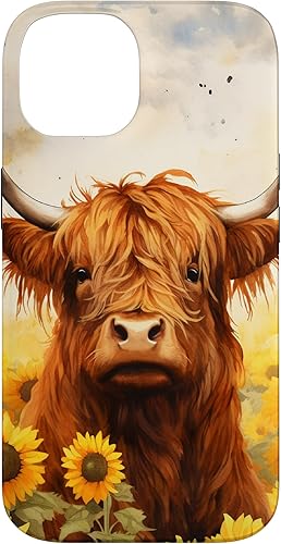 Miniatura 4 de Funda para iPhone 11 Pro Max Highland Cow Animal Lover Watercolor Sunflower