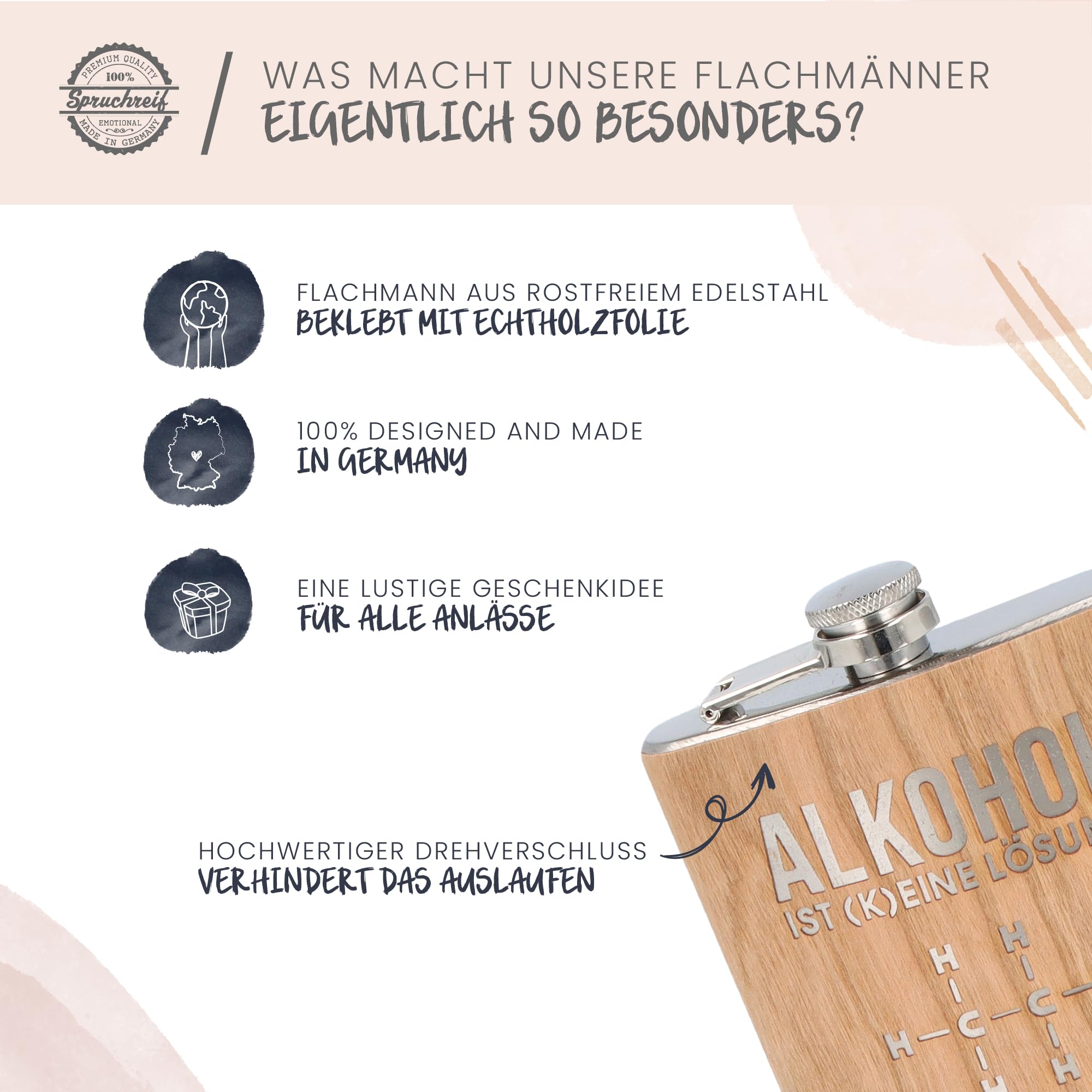 Spruchreif Fiaschetta In Acciaio Inox Con Rivestimento In Legno - Incisione 'Trucker On Tour' - Idea Regalo Per Camionisti - Capacità 177 Ml - 3