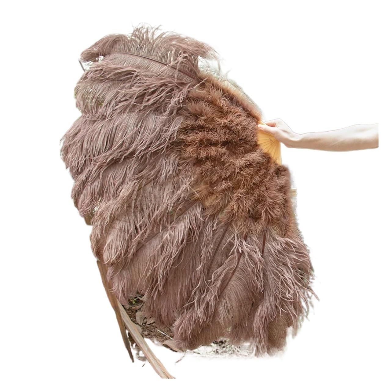 Éventail à plumes rigide marron de 130cm pour éviter les casses sur scène