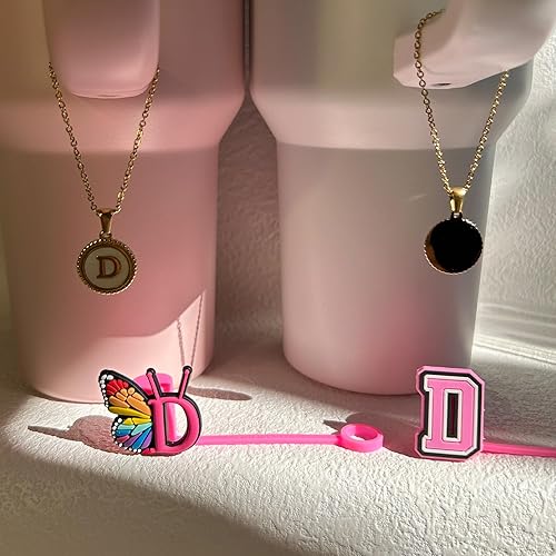 Miniatura 4 de AINEEDY Stanley Cup - 2 fundas de popote de 0.4 pulgadas para taza Stanley de 30 y 40 onzas con 2 colgantes de letra inicial personalizada,